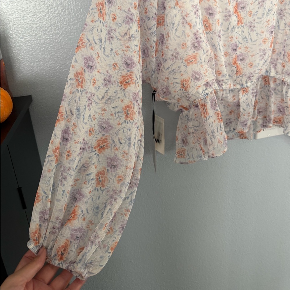 1.STATE floral long balloon sleeve chiffon blouse top Size S - Picture 5 of 7